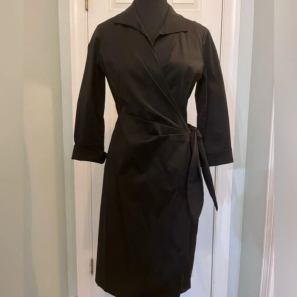 Lafayette 148 Black Dolly Wrap 3/4 Sleeve Dress - Picture 1 of 7